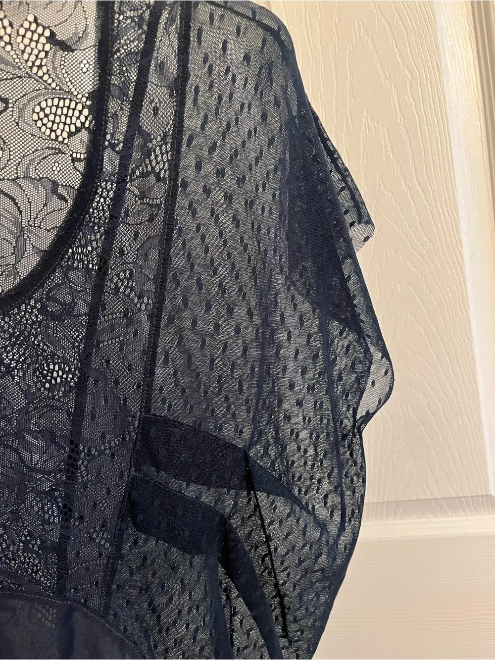 Free People Navy Floral Sheer Lace Top
